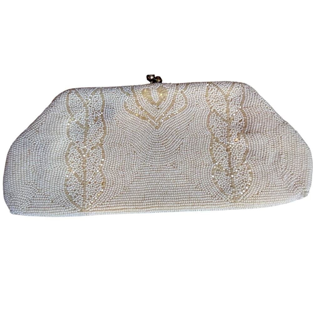 Vintage Vivant by Sarnie Beaded Evening Clutch Bag White